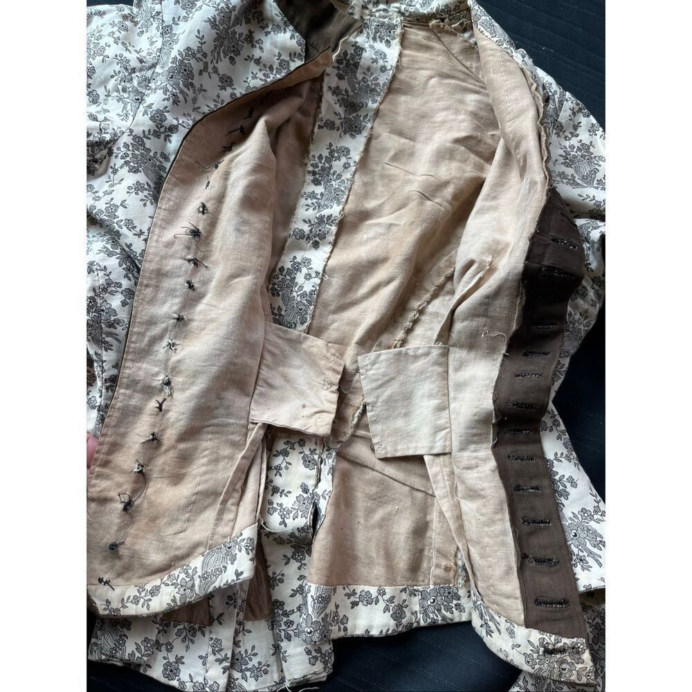 Antique Victorian Edwardian Bodice Jacket Floral Toile Waist Stay Blouse - Picture 5 of 16